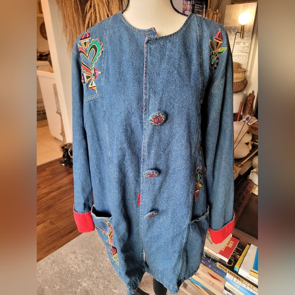 Bob Mackie Blue Denim Jacket with Red Accents
